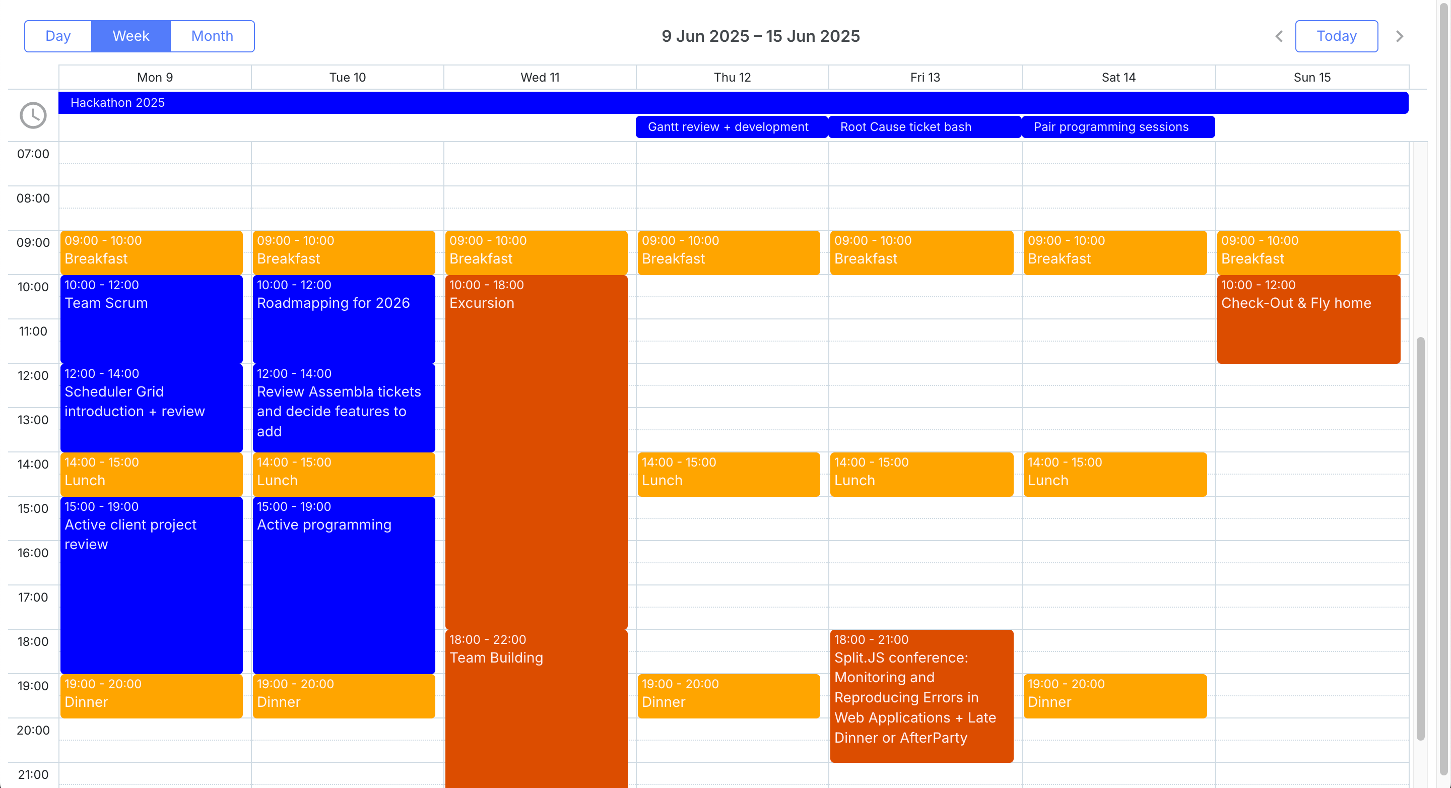 DHTMLX Scheduler showing a calendar view with events